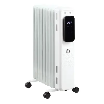 HOMCOM oljni radiator z 9 elementi, nastavljivo temperaturo, 3 stopnjami ogrevanja in časovnikom, 42,5x24x63cm, bel