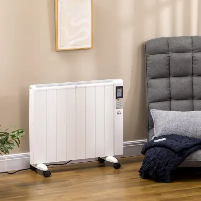 HOMCOM Prenosni električni grelnik 1000/2000W s časovnikom in nastavitvami ogrevanja za prostore do 15 m², 75x31x66,5 cm, bel