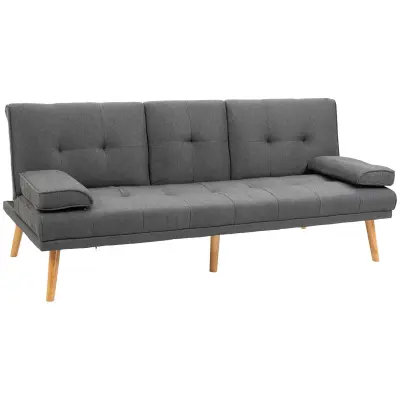 HOMCOM 3-sedežni raztegljivi kavč z dvema snemljivima naslonoma za roke in nedrsečo podlogo, iz tkanine z učinkom lanu in lesa topola, 181x77x72 cm, t