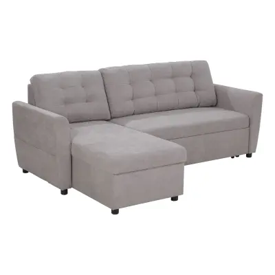 HOMCOM 3-sedežna kotna raztegljiva kavč postelja z ležiščem za shranjevanje in oblazinjenjem z lanenim učinkom, 217x134x85cm, siva