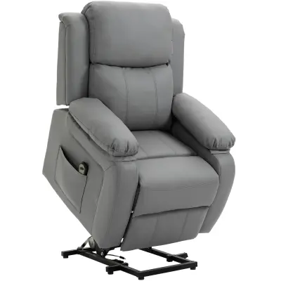 HOMCOM Relax fotelj Recliner 160°, usnjeni električni fotelj z naslonom za noge in daljinskim upravljalnikom, siv