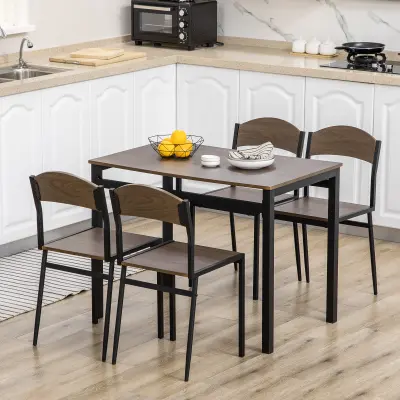 HOMCOM 5-delna jedilna garnitura s pravokotno mizo 100x63x76,5 cm in 4 stoli 45x40x82 cm, jeklo in MDF, črna in hrast