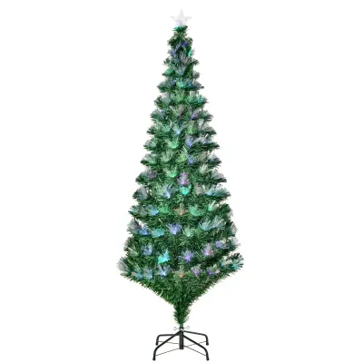 HOMCOM božično drevo 180 cm z 230 lučkami LED in barvnimi optičnimi vlakni, 230 ognjevarnimi vejami iz PVC in kovinsko podlago