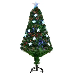 HOMCOM Umetno božično drevo iz optičnih vlaken s 16 zvezdnatimi lučkami LED Višina 120 cm