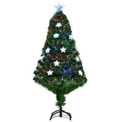 HOMCOM Umetno božično drevo iz optičnih vlaken s 16 zvezdnatimi lučkami LED Višina 120 cm