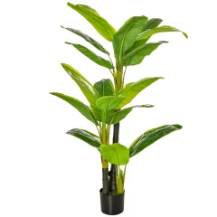 HOMCOM Rastlina banana v loncu, umetno drevo banana, umetna rastlina za notranjo in zunanjo uporabo, 150 cm