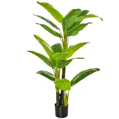 HOMCOM Rastlina banana v loncu, umetno drevo banana, umetna rastlina za notranjo in zunanjo uporabo, 150 cm