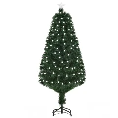 HOMCOM 150 cm svetlo umetno božično drevo s 170 lučkami LED, 170 vejami, vlakni in zložljivo podlago