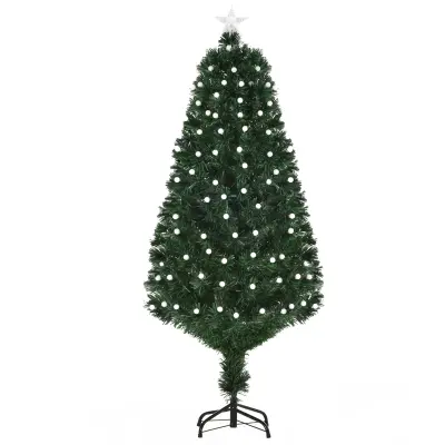 HOMCOM 150 cm svetlo umetno božično drevo s 170 lučkami LED, 170 vejami, vlakni in zložljivo podlago