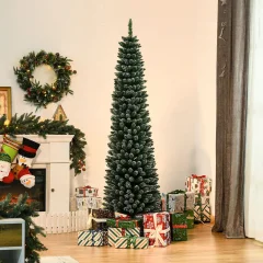 HOMCOM Visoko in ozko umetno zasneženo božično drevo s 570 vejami, odstranljivo in zložljivo podlago, Φ53x190cm, zeleno