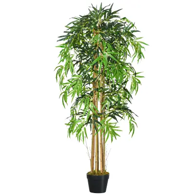 Outsunny Umetni bambus 150 cm visok z vazo, realistična dekorativna umetna rastlina za dom, vrt, pisarno, zelena