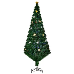 HOMCOM božično drevo 180 cm s 27 lučkami LED, optičnimi vlakni in 230 vejami, umetno božično drevo