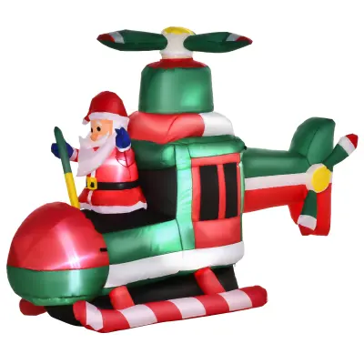 HOMCOM Napihljiv očka Božiček na helikopterju 107 cm s 4 lučkami LED in napihovalnikom, zunanja božična dekoracija