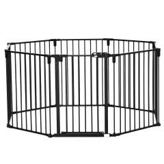 PawHut 8-delna zložljiva varnostna vrata, jeklena zaporna vrata za pse, sistem samodejnega zaklepanja in zapiranja, črna