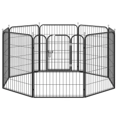 PawHut ograja za pse in mladiče, kovinska in jeklena modularna notranja in zunanja ograja za pse, 8 panelov 79x100cm