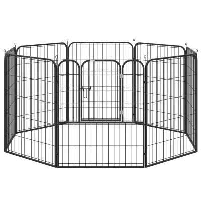 PawHut ograja za pse in mladiče, kovinska in jeklena modularna notranja in zunanja ograja za pse, 8 panelov 79x100cm