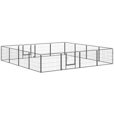 PawHut ograja za pse in hišne ljubljenčke s 16 modularnimi jeklenimi paneli in dvema vhodoma, 80x1,5x60cm, črna