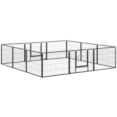 PawHut Ograja za pse in hišne ljubljenčke z 12 modularnimi jeklenimi paneli in 2 vhodoma, 80x1,5x60cm, črna