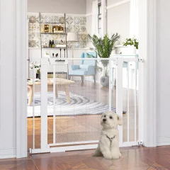 PawHut Vrata za pse z raztegljivim pritiskom, varnostna vrata s samodejnim zapiranjem za prostore 75-103 cm, bela