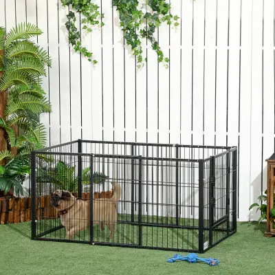 PawHut 6 panelna ograja za hišne ljubljenčke na prostem in v zaprtih prostorih, nastavljiva dolžina 82,5-150x79x61cm, kovinska