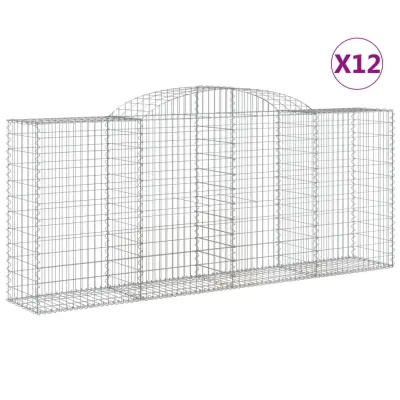 vidaXL Obokana gabionska košara 12 kos 300x50x120/140cm cinkano železo