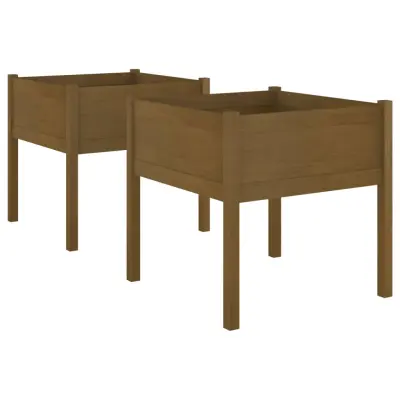 vidaXL Vrtno cvetlično korito 2 kosa medeno rjavo 70x70x70 cm borovina