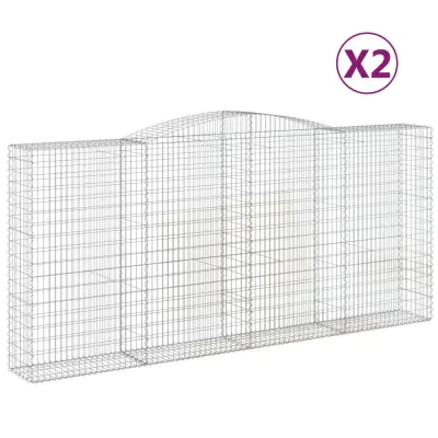 vidaXL Obokana gabionska košara 2 kosa 400x50x180/200cm cinkano železo