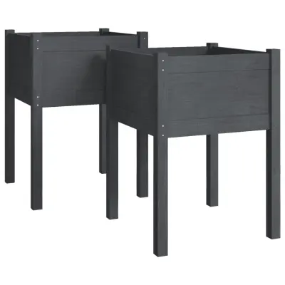vidaXL Vrtno cvetlično korito 2 kosa sivo 50x50x70 cm trdna borovina