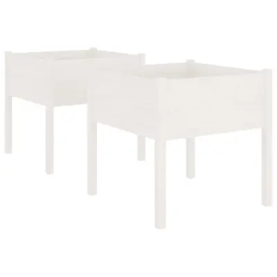 vidaXL Vrtno cvetlično korito 2 kosa belo 70x70x70 cm trdna borovina