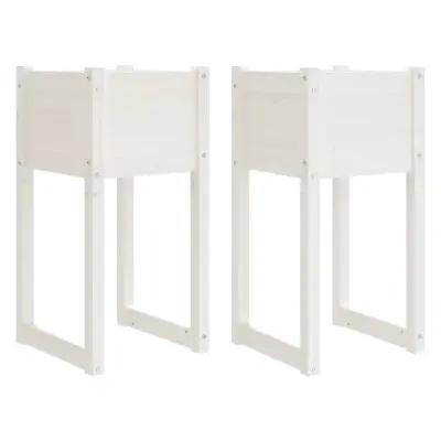 vidaXL Visoka greda 2 kosa bela 40x40x81 cm trdna borovina