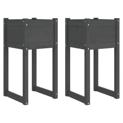 vidaXL Visoka greda 2 kosa siva 40x40x81 cm trdna borovina
