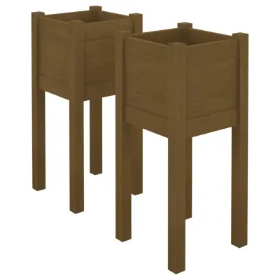 vidaXL Vrtno cvetlično korito 2 kosa medeno rjavo 31x31x70 cm borovina