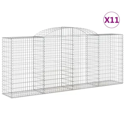 vidaXL Obokana gabionska košara 11 kos 300x50x120/140cm cinkano železo