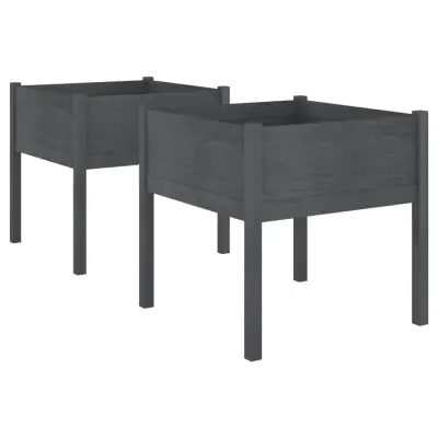 vidaXL Vrtno cvetlično korito 2 kosa sivo 70x70x70 cm trdna borovina