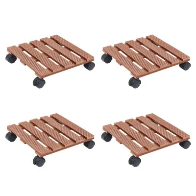 vidaXL Voziček za rastline 4 kosi rjave barve 30x30x7,5 cm WPC