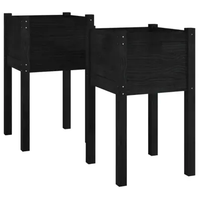 vidaXL Vrtno cvetlično korito 2 kosa črno 40x40x70 cm trdna borovina