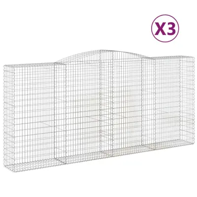 vidaXL Obokana gabionska košara 3 kosi 400x50x180/200cm cinkano železo