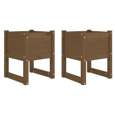 vidaXL Visoka greda 2 kosa medeno rjava 40x40x52,5 cm trdna borovina