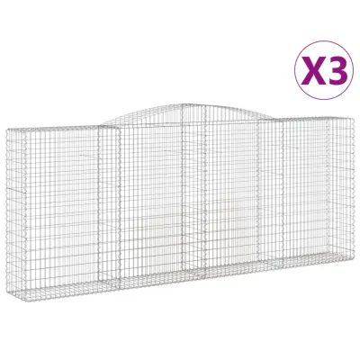 vidaXL Obokana gabionska košara 3 kos 400x50x160/180cm cinkano železo