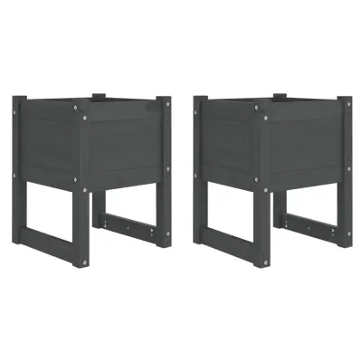 vidaXL Visoka greda 2 kosa siva 40x40x52,5 cm trdna borovina