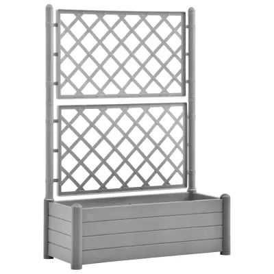 vidaXL Cvetlično korito z oporno mrežo 100x43x142 cm PP kamnito sivo