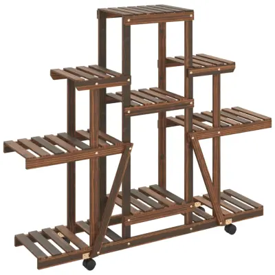 vidaXL Stojalo za rastline s kolesi 110x25x101 cm trden les jelke