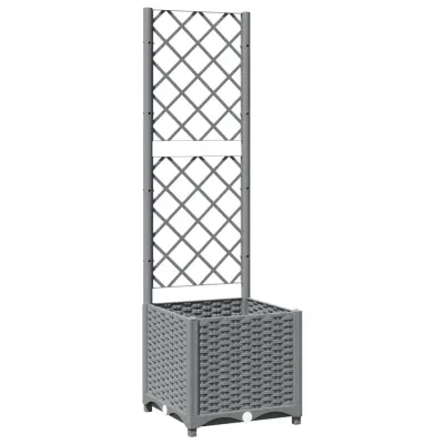 vidaXL Cvetlično korito z oporno mrežo svetlo sivo 40x40x136 cm PP