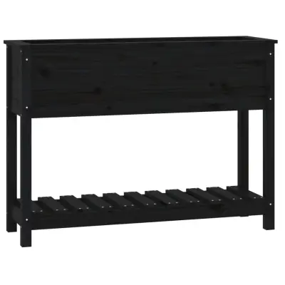 vidaXL Visoka greda s polico črna 111,5x34,5x81 cm trdna borovina