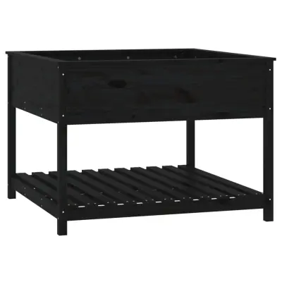 vidaXL Visoka greda s polico črna 111,5x111,5x81 cm trdna borovina