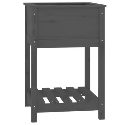 vidaXL Visoka greda s polico siva 54x54x81 cm trdna borovina
