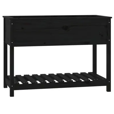 vidaXL Visoka greda s polico črna 111,5x54x81 cm trdna borovina