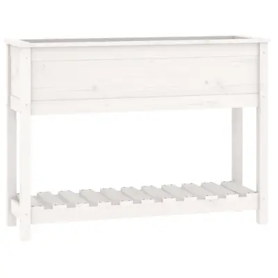 vidaXL Visoka greda s polico bela 111,5x34,5x81 cm trdna borovina