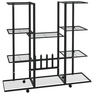 vidaXL Stojalo za rože s kolesi 94,5x24,5x91,5 cm črno železo