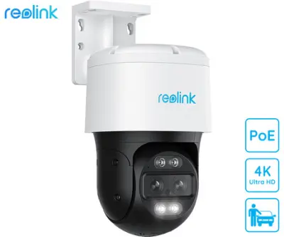 Reolink TrackMix PoE IP kamera, dva objektiva, 4K Ultra HD, PoE, vrtenje in nagibanje, IR nočno snemanje, LED reflektorji, aplikacija, vodoodporna, dv